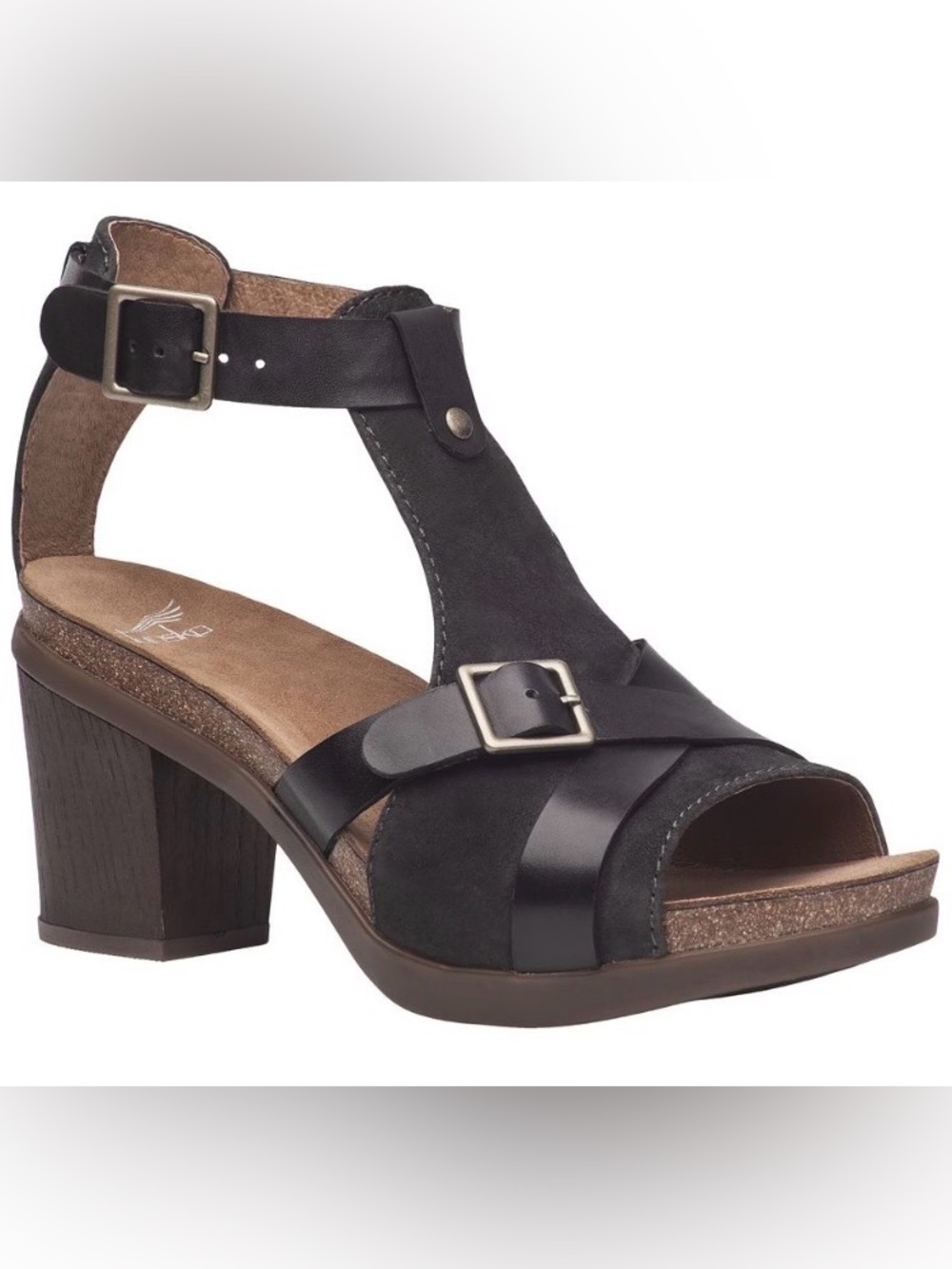Dansko Black Dominique Platform Heel Sandals
